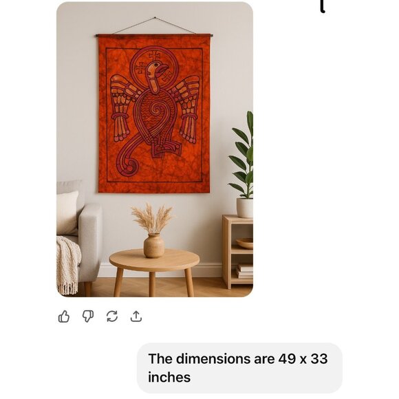 Hand-Dyed Wool Wall Hanging Phoenix Or Sacred Eagle With Crosses‎ Batik Art - Picture 4 of 4